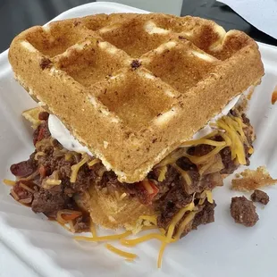 cornbread waffle sandwich (special)