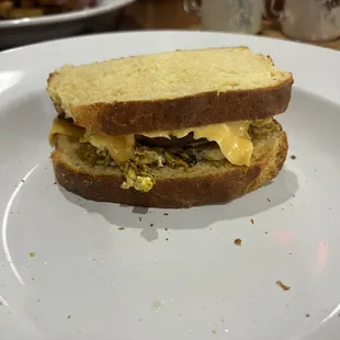 Egg, cheese and sausage breakfast sandwich