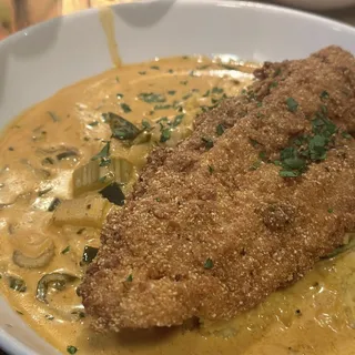 Catfish and Grits with Crawfish Cream