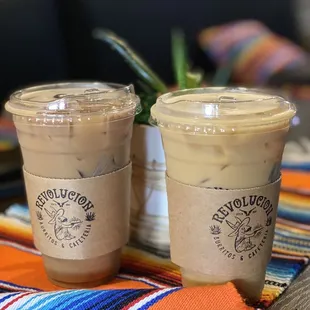 Mocha and mazapan lattes with oat milk