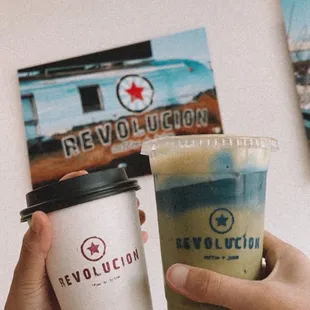 Revolucion latte (honey lavender) &amp; Aca Blue (Matcha w/ blue magik) - both delicious!