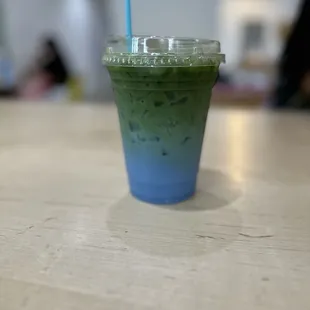 a blue and green drink
