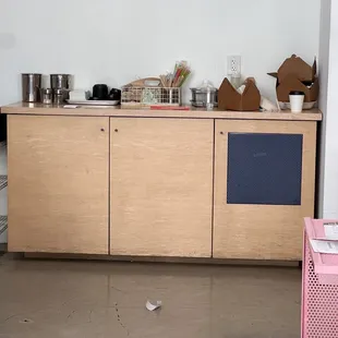 a kitchen with a counter and cabinets