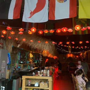Inside tiki bar