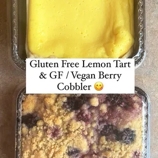 Gluten Free Lemon Tart and Gluten Free / Vegan Cobbler
