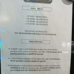 Pool rates