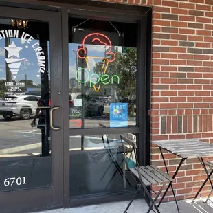a table and chairs outside