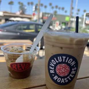 Affogato and butterscotch latte with house made almond milk