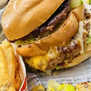 a burger and fries