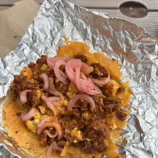 Breakfast sausage taco - add pickled onions