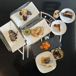 a variety of food items on a table
