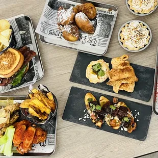 a variety of food items on a table