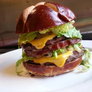 The Big McGrath @ Revolutions.  2 quarter ponders, american, brown ale onions, pickles, lettuce,  &amp; 1000island on a pretzel roll