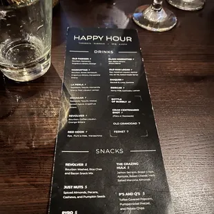 a menu for a happy hour