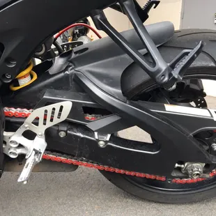 New red chain and sprocket.