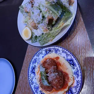 two plates of food on a table