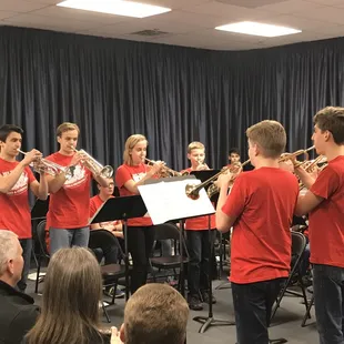 Students learning to play together in a small chamber ensemble without a conductor!