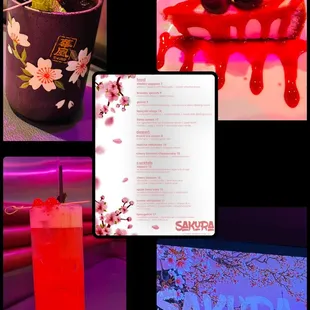 Tamagotchi drink, cherry blossom drink, cherry blossom cheesecake.