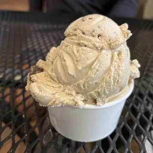 Double scoop of Bourbon Caramel Toffee Crunch and Vietnamese Coffee