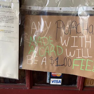 Any purchase made with a credit card will be charged a $1 fee (5/28/22)