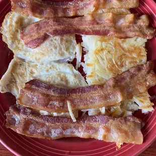 Bacon, eggs, hashbrowns