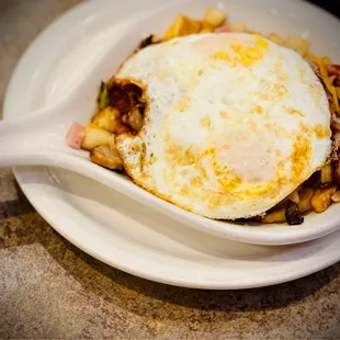 a fried egg on a plate