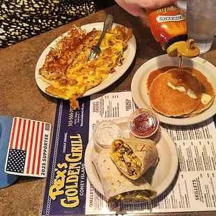 Breakfast Burrito w Pancakes outstanding Delicious  only $9