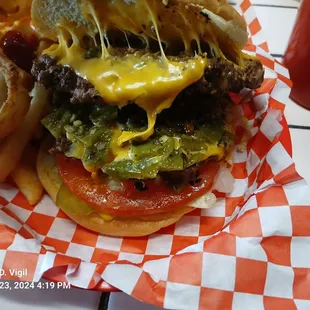 Double green Chile cheeseburger