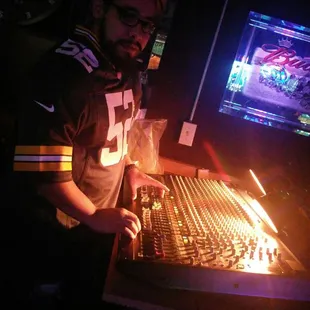 Dj Aggie karaoake master on the boards