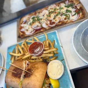 Blackened Redfish BLT + BBQ Shrimp Flatbread