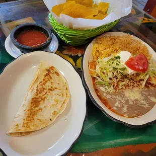 Mexican burrito and cheese quesadilla