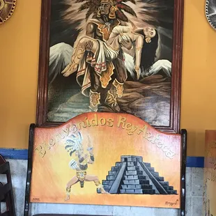 Popocatetl &amp; Iztaccihautl legend painting and all furniture and tables painted by same person.