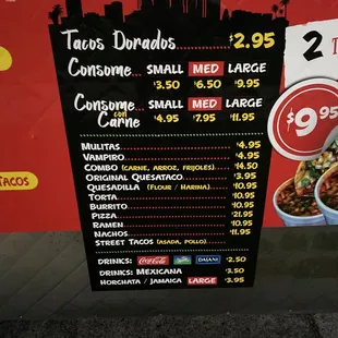 Menu as of 8/30/23