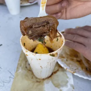 My bf got a big chunk of fat/meat in his consome