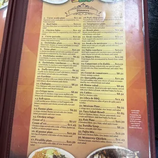 a menu for a mexican restaurant