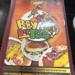 the menu for rey del taco