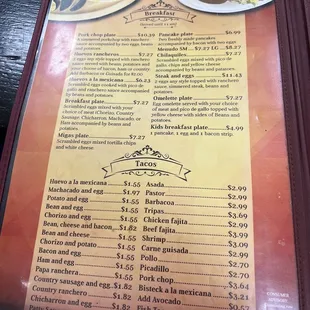 menu