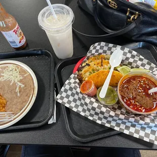 Birriaquesa tacos Maruchan and a horchata