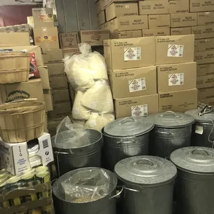 Barrels of dried peppers.