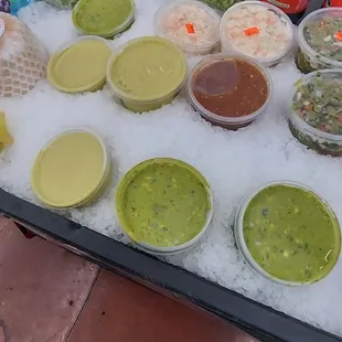 a variety of condiments for sale