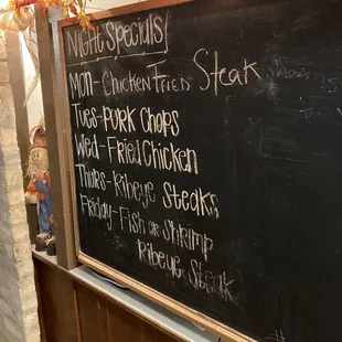 a menu on a blackboard