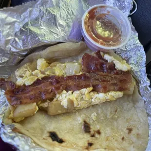 Potato egg and bacon breakfast taco