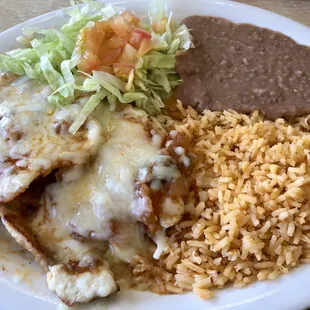 Chicken Monterey Plate. It was daily special &amp; delicious! Two flat grilled chicken breasts, smothered with cheese &amp; salsa