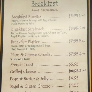 Breakfast menu
