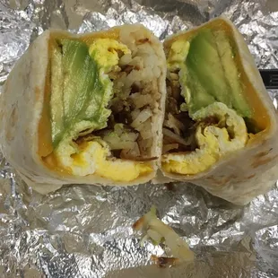 Breakfast burrito with avocado