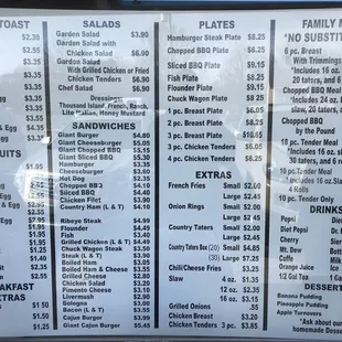 a menu for sandwiches and salads