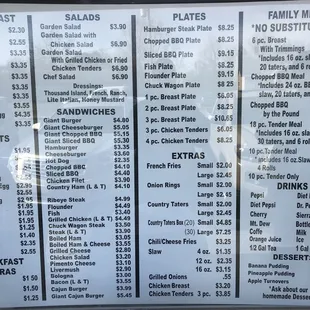 a menu for sandwiches and salads