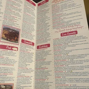 the inside of the menu