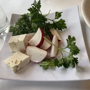 Relish tray with feta and radishes