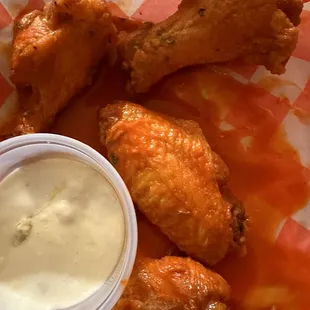 Buffalo style wings with blue cheese